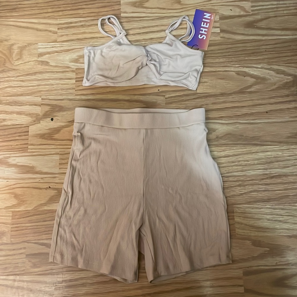 SHEIN SXY Twist Front Cami Top & Biker Shorts Set